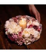 10.5 inch Purely Handmade Pink and White Color Pinecone Wreath with Rose... - $75.95