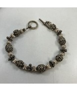 STERLING SILVER MARKED ASSORTED ANTIQUE BEADED 8 INCH BRACELET 29g - €38,10 EUR