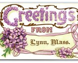 Large Letter Floral Greetings Lynn Massachusetts MA Embossed DB Postcard... - $3.91