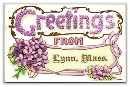 Large Letter Floral Greetings Lynn Massachusetts MA Embossed DB Postcard V15 - £3.07 GBP