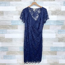 H&amp;M MAMA Lace Wrap Sheath Dress Navy Blue Short Sleeve Womens Maternity ... - $29.69