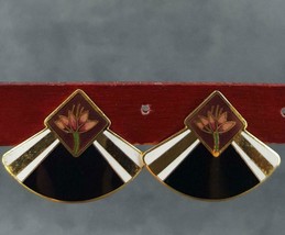 Laurel Burch Stud Earrings Water Lily Black Red Fan Shape - £13.98 GBP
