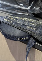 Chanel LE Holiday Blue Ribbon with Gold Logo Sell By the Yard 100% Authentic - £4.35 GBP