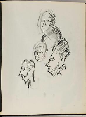 Primary image for Vintage Graphite Pencil Drawing on Paper Mid Century Four Men tob