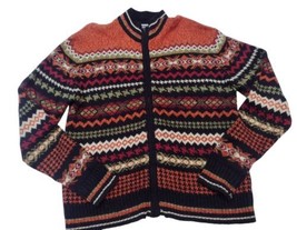 Erika Heavyweight Cardigan Fair Isle Sweater Size L  Full Zip Aztec Mock... - $24.69