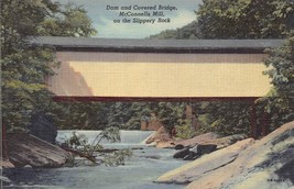 Slippery Rock Pennsylvania~Dam &amp; Covered BRIDGE-McCONNELLS MILL~1946 Postcard - £5.73 GBP