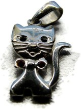 Fancy Cat Sterling Silver Pendant Charm Jeweled Eyes Patina 925 - £23.45 GBP