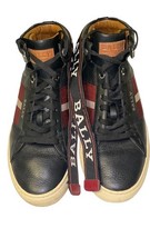 Bally Switzerland Leather High Top Sneakers Black Red Stripe Men’s US 9 Designer image 3