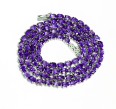 Amethyst Tennis Necklace Oval Chain Necklace 925 Sterling Silver - £203.57 GBP+