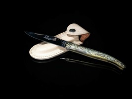Laguiole folding knife with leather carrying case - $195.00