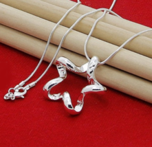 Sterling Silver Plated 3D Star Pendant Necklace (20&quot;) - £12.50 GBP
