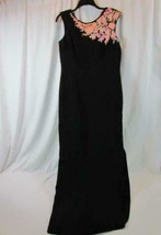 Maggy London Long Dress Zipper Back Black Embroidered Sleeveless Formal Dress 12 - £28.35 GBP