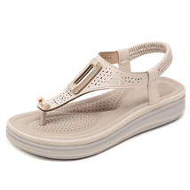 Summer Platform Flip Flops Women Solid Color Beach Sandals Soft Leather ... - £40.93 GBP