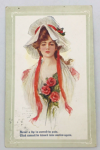 Antique 1908 Archie Gunn Glamour Girl Pretty Lady w/ Roses Postcard - £6.73 GBP