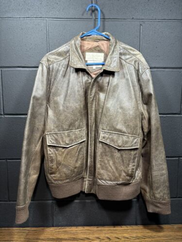 Primary image for Vintage Brown Leather Bomber Biker Motorcycle Jacket Men’s Lg (See Measurements)