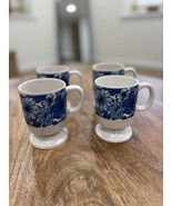 Vintage Set Of (4) Blue Flower Pedestal Mugs Cups MCM Coffee Retro Mod 6... - €34,11 EUR