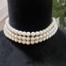 Womens Fashions White Cultured Pearl Beaded Choker Bib Necklace w/ Lobster Clasp - £22.21 GBP
