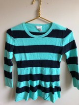 J. Crew Crewcuts 14 Green Blue Stripe Peplum Sweater - $15.96