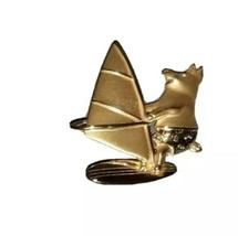 VINTAGE SIGNED JJ JONETTE WIND SURFING PIG BROOCH PIN 2&quot; GOLD TONE  - £14.38 GBP