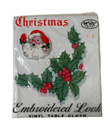 Vintage Embroidered Look Vinyl Lace Christmas 54 x 72 Oblong Tablecloth NEW - $21.77