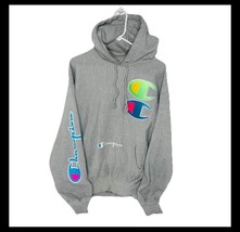 Champion Life Heavy Hoodie Reverse Weave Men&#39;s 2XL Gray Colorful Logo&#39;s ... - $39.60