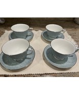 Set of 4 Beautiful Royal Worcester Serenade Blue Cups and Saucers Very Good - $727.66 MXN