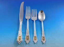 Rose Point Gold Accent by Wallace Sterling Silver Flatware Set 12 Service 48 pcs - £2,686.73 GBP