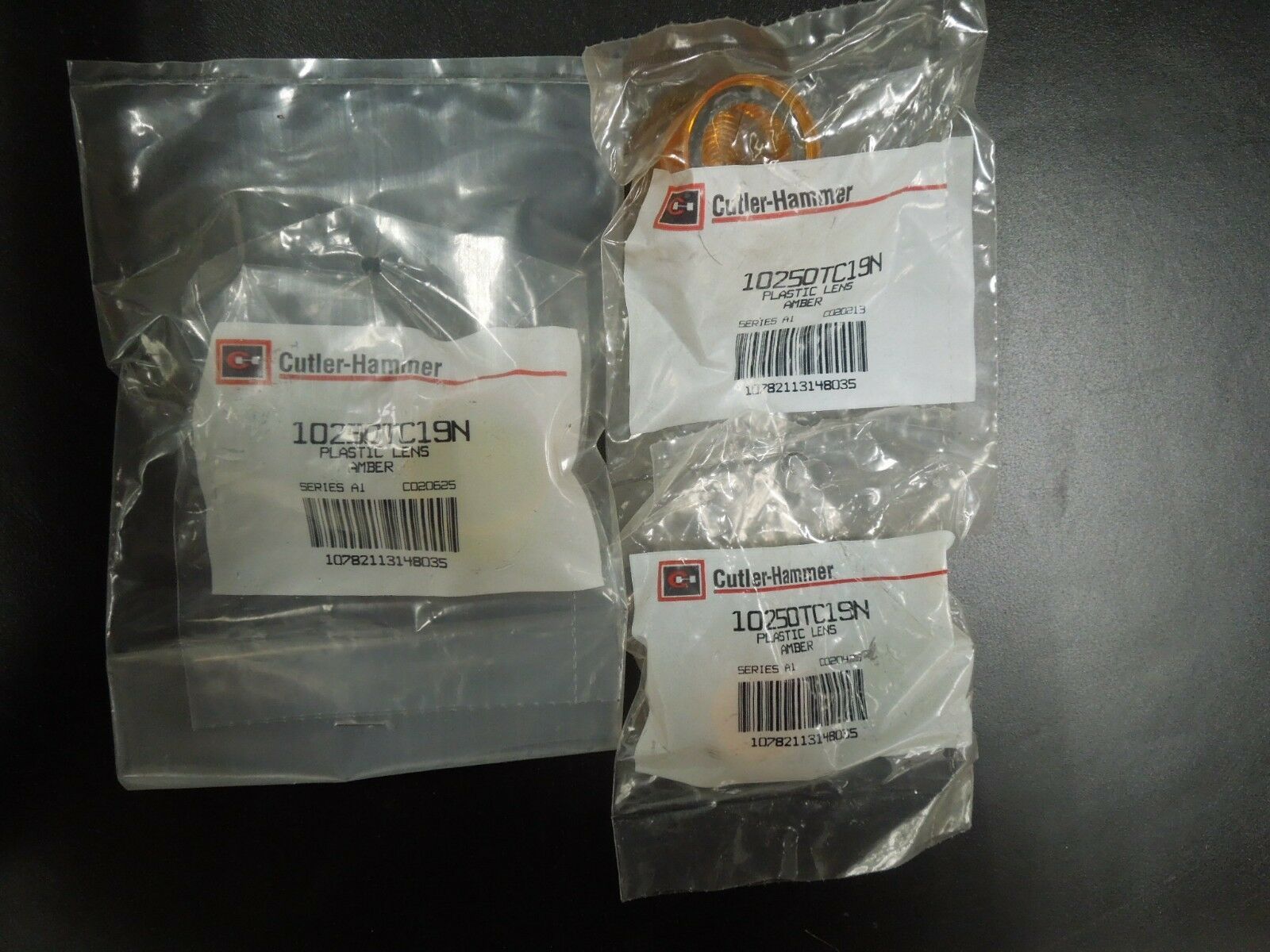 3- Cutler-Hammer 10250TC19N Amber Plastic Lens New Surplus - $30.00