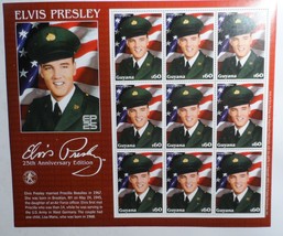 Elvis Presley Guyana 1990&#39;s  - Sheet of 9 Stamps 60 Cents - 25th Anniver... - £7.71 GBP