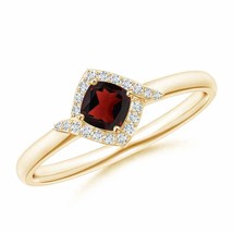 ANGARA Cushion Garnet and Diamond Halo Promise Ring for Women in 14K Solid Gold - £446.70 GBP
