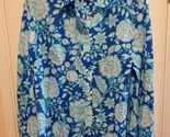 Talbots Women’s Button-Up Top Shirt Size M Aqua Royal Blue Cotton Floral... - $22.77