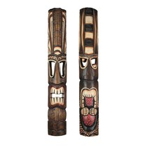 40 Inch Set of 2 Hand Made Wooden Tiki Masks Decorative Tropical Wall Art Decor - £62.05 GBP