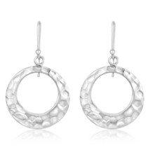 Simple and Stylish Handcrafted Rings Textured Sterling Silver Dangle Earrings - £14.13 GBP