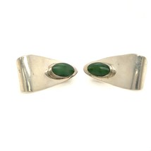 Vintage Signed Sterling Retro Modernist Bezel Nephrite Jade Stone Stud Earrings - £43.36 GBP
