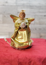 Vintage Angel Tree Topper Christmas Light Porcelain Head Gold Dress - 6&quot; Tall - £11.76 GBP