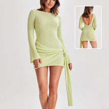 Fashion Slim Long-sleeved Dress Y2K Sexy Hip-hugging V-shaped Backless S... - $34.99