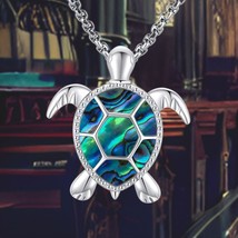 Turtle Necklace Abalone Shell Animal Silver Necklace for Women Men - £81.47 GBP