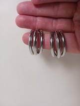 Chic High End C Shaped Silvertone Pierced Earrings Unmarked - $153.11 MXN