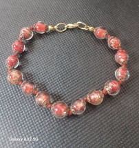 Murano Glass Red Gold Handmade Beaded Bracelet Venice Italy - £15.27 GBP