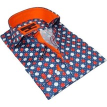 Men Dress Shirts AXXESS Turkey 100% Soft Egyptian Cotton 923-12 Blue/Red Polka image 6