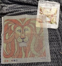 Vtg Vogart Lion Pillow 15” Cross Stitch Craft Quickpoint Canvas + Pamphl... - $17.15