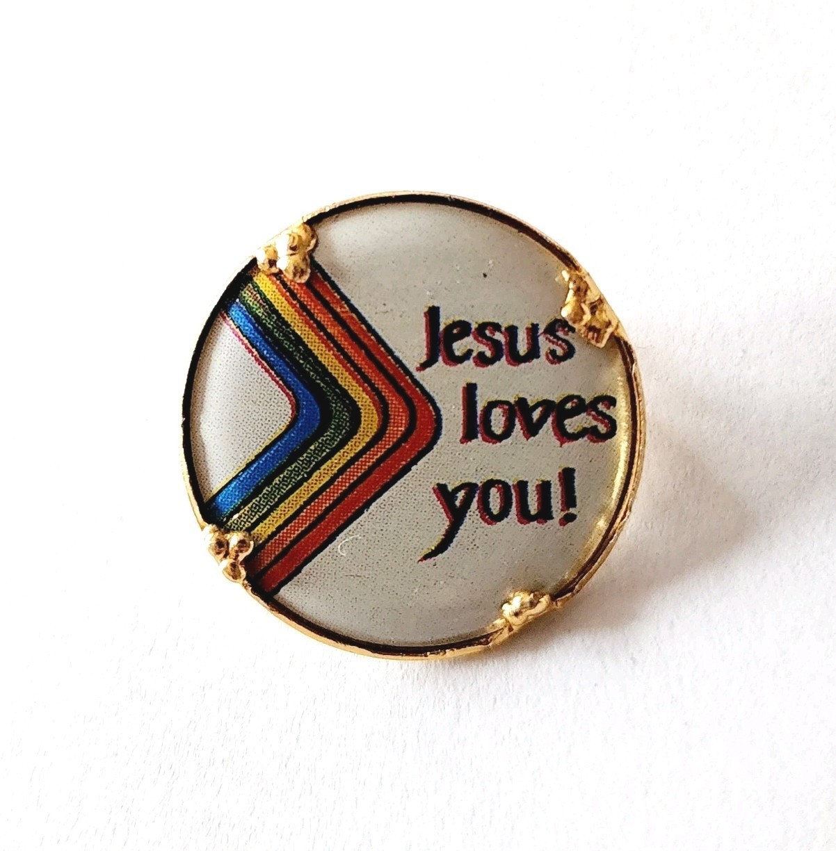 Vintage Jesus Loves You Pin Hong Kong NOS Rainbow 1&quot; Religious Jewelry F7F4 - $9.99