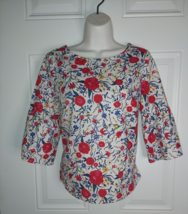 J. Crew Floral Bell 3/4 Bell Sleeve Round Neck Tunic Top Blouse Size 2 - £12.03 GBP