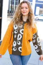 Call On Me Mustard &amp; Olive Animal Print Cable Color Block Sweater - £26.73 GBP