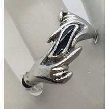 STERLING SILVER &amp; BLACK ONYX HANDSHAKE RING SIZE 5.75 SKY - $41.18