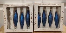 7 Blue &amp; Gold 5&quot; Glass Teardrop Christmas Ornaments Mouth Blown &amp; Hand Decorated - £23.09 GBP