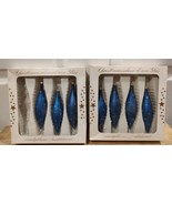 7 Blue &amp; Gold 5&quot; Glass Teardrop Christmas Ornaments Mouth Blown &amp; Hand D... - £22.72 GBP