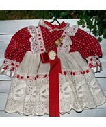 Vintage Doll Red &amp; White Lace Dress w Hanger Flower mouse polka dot Hand... - £15.57 GBP