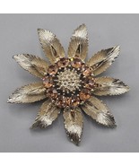 Vintage Lisner Sunflower Brooch Pin Root Beer Rhinestone Light Gold Tone... - $40.68 CAD