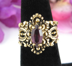 Vintage Vargas PURPLE RING Marquise Rhinestone 18KT GE Gold Electroplate Size 6 - £18.18 GBP